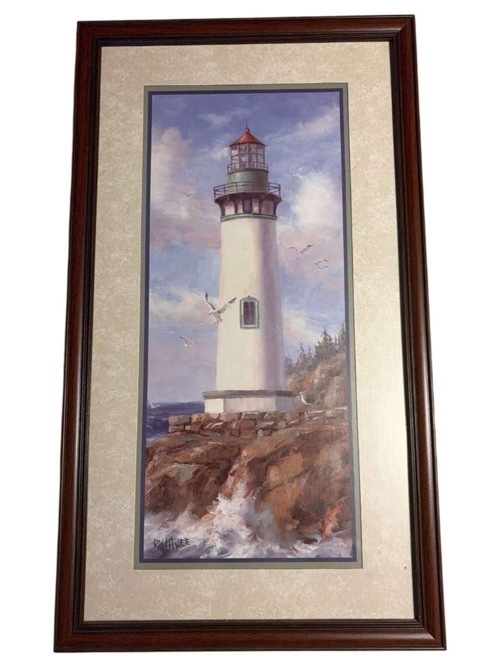 Robert Wee Framed Lighthouse Print Art Home Interiors Rare Vintage 17x30